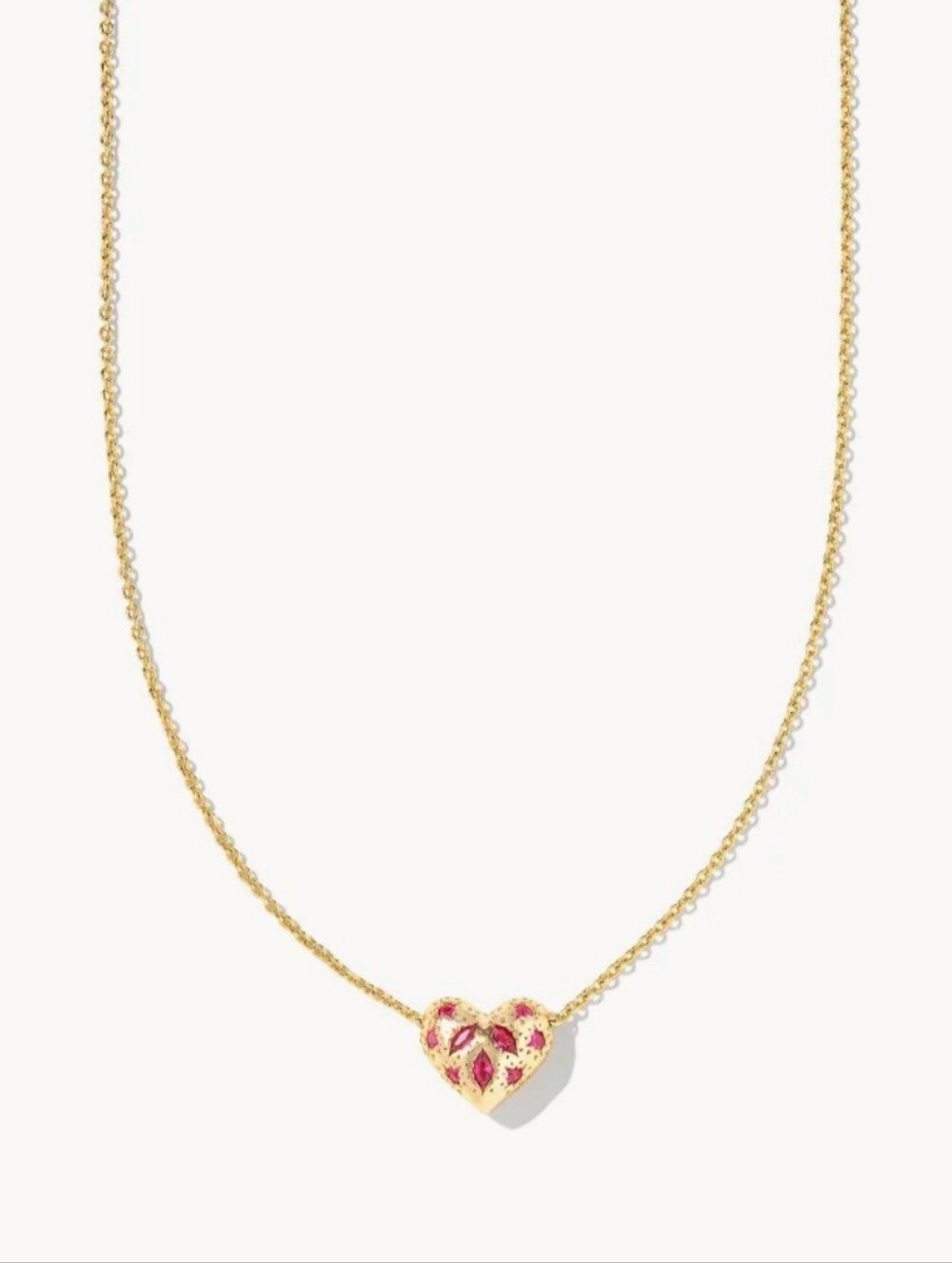 Kendra Scott Holland Heart Gold Pendant Necklace in Pink Crystal